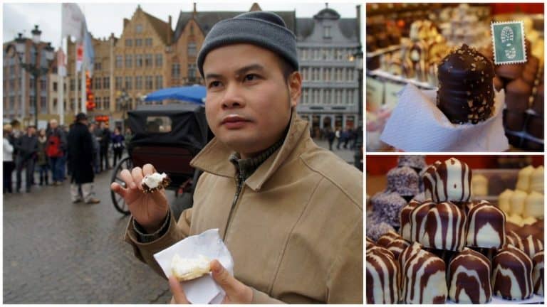 A guy tasting a chocolate