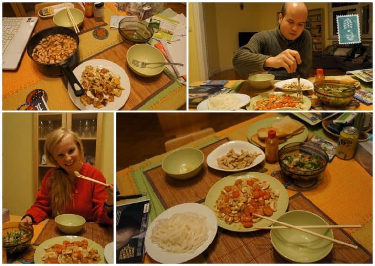 Cooking some Vietnamese food with my host in Brussels.