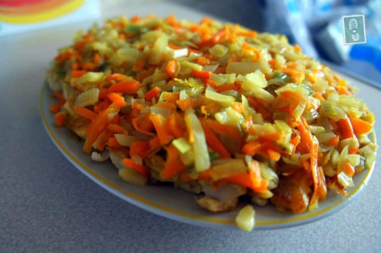 A plate of homemade Polish fish in the Greek style