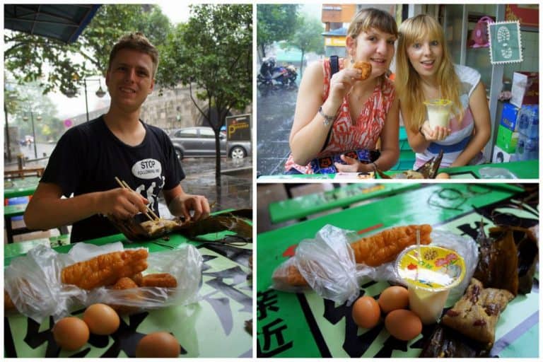 Our Chinese breakfast - boiled eggs, you tiao, soy milk and sticky rice