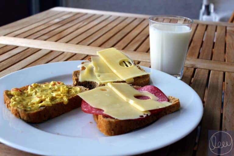 Norwegian breakfast milk cheese bread salami