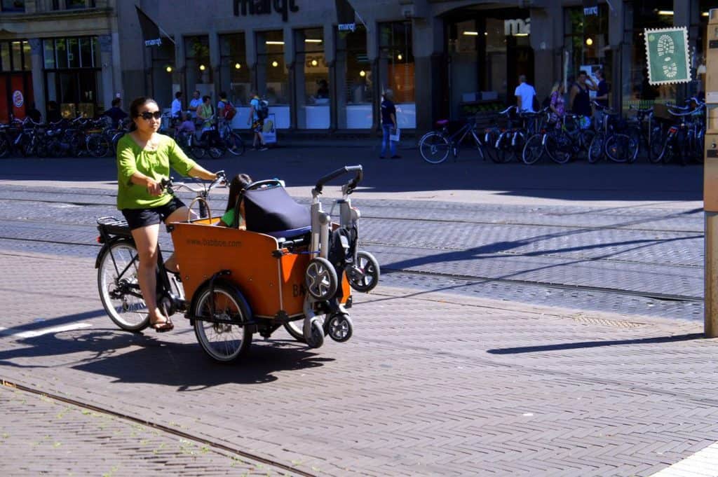 A woman riding a bike in Hague 