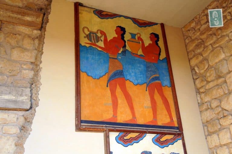 Ancient painting on the wall in the Palace of Knossos