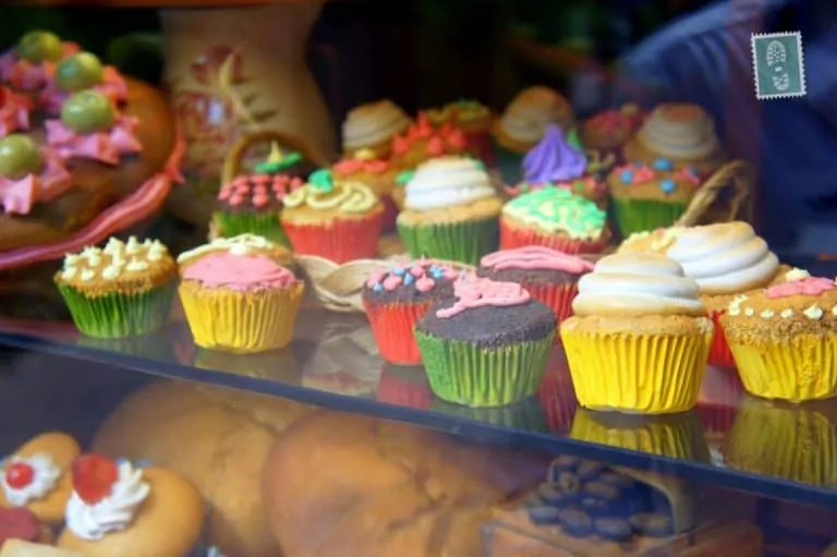 Lovely colorful cupcakes in one of local shops