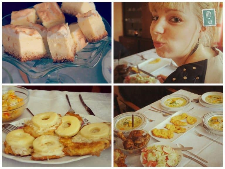 A girl eating Polish food and cakes