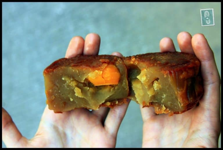 A mooncake cut into half
