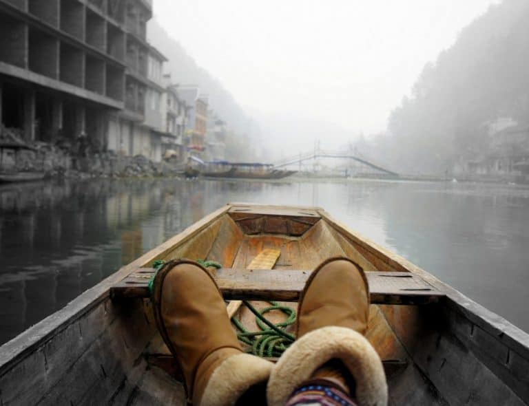 Shoes in a boat, China, Fenghuang