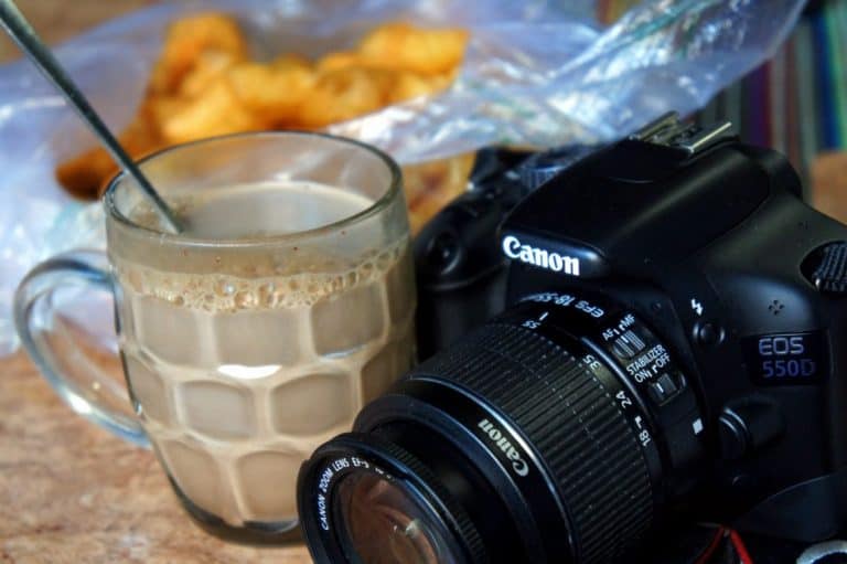 camera and hot chocolate