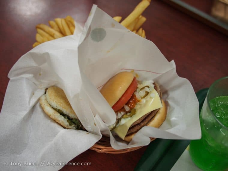 Japan’s spin on the hamburger… one has rice patties for buns!