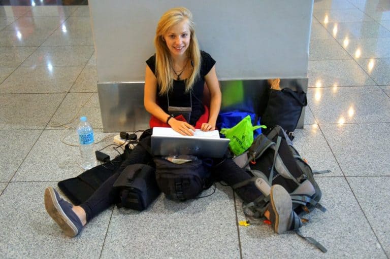 Agness blogging at the airport