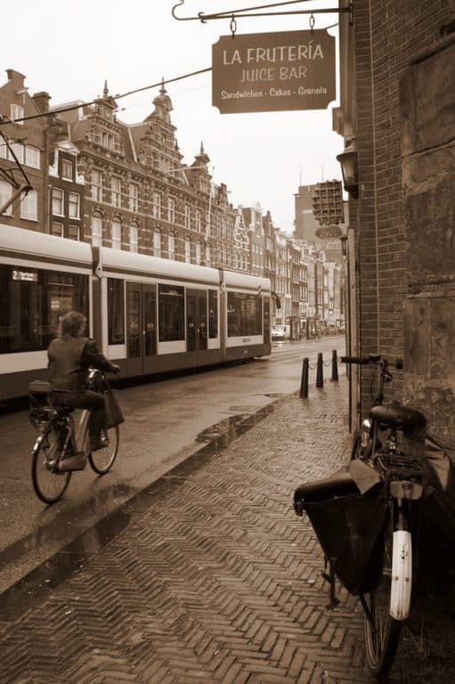 Man biking in Amsterdam