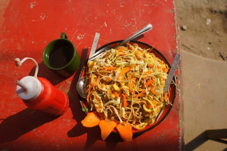 Fried noodles with eggs and veggies. One of our first dishes in Kathmandu.