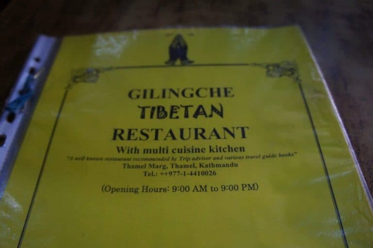 The menu at Gilingche restaurant.
