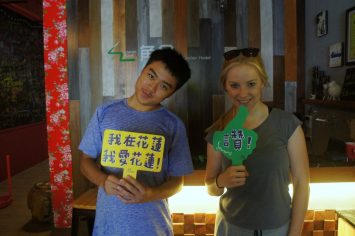happy girl and boy in a hostel japan
