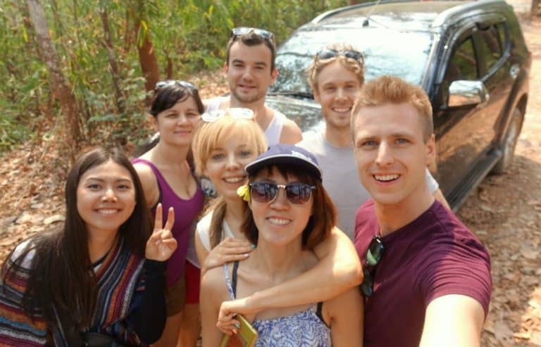 Happy people during the elephant tour