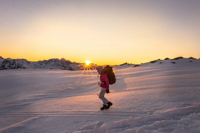 winter alpine hiking with crampons