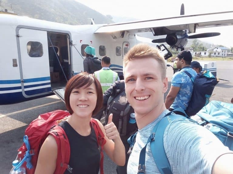 Cez and Lydia about to board the plane to Lukla Airport 