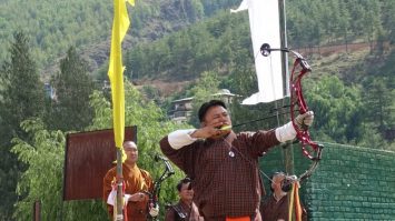 An archer sets his sights playing Bhutan's national sport