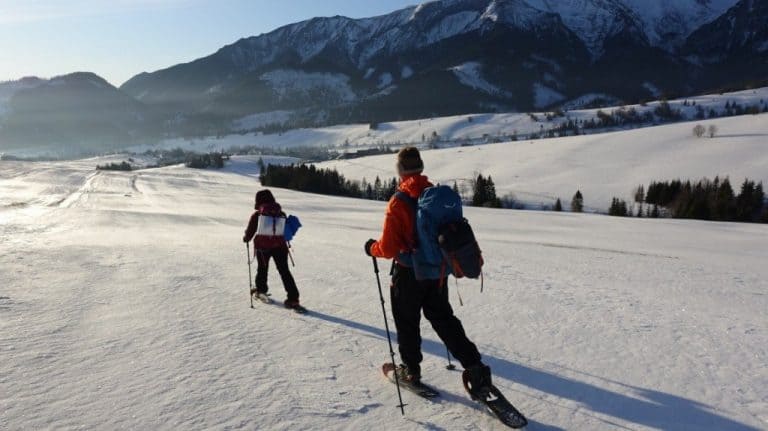 Snowshoeing in the mountains