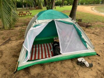 camping outdoors in summer and humid conditions