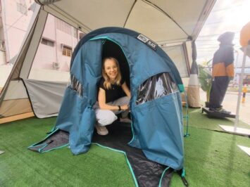single blue tent individual woman