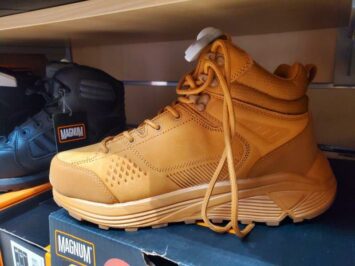 unlaced orange beige hunting boots