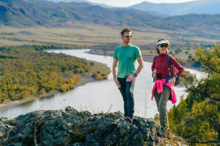 posing along the wide river in Mongolia