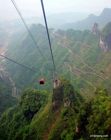 View of cable cars in ZhangJiaJie